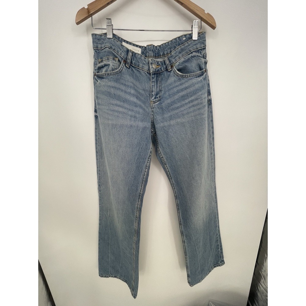 Zara Jeans Womens Size 6‎ Blue High Rise Straight Leg Distressed Denim Q0011
